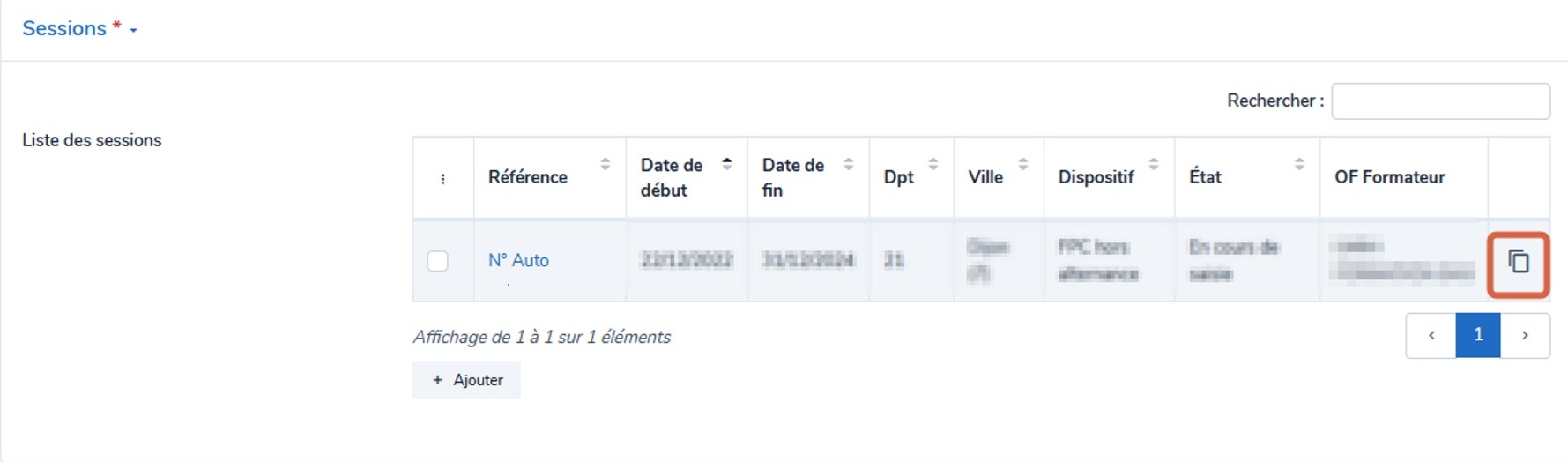 Liste des sessions