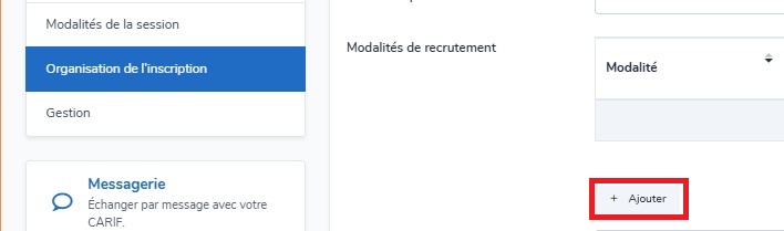 Bouton Ajouter une modalité de recrutement