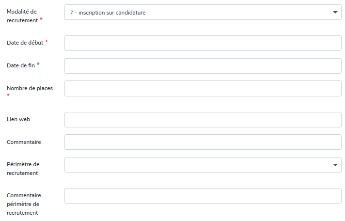 Formulaire inscription sur candidature
