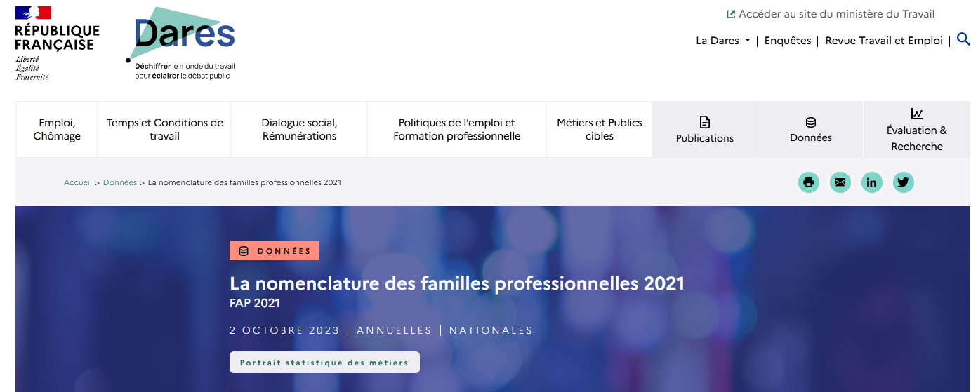 Nouvelle nomenclature des Familles professionnelles  Dares